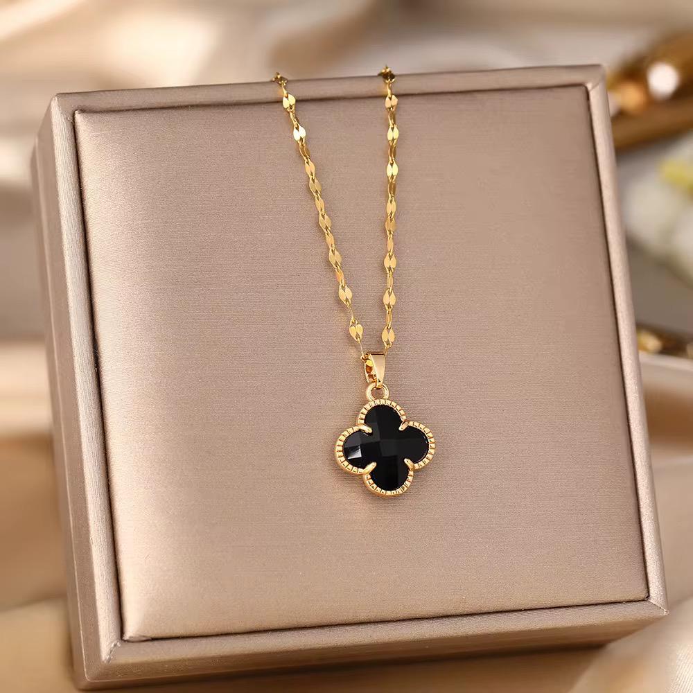MARHOUHOU elegant gold chain necklace with black clover pendant fashion jewelry gift for her