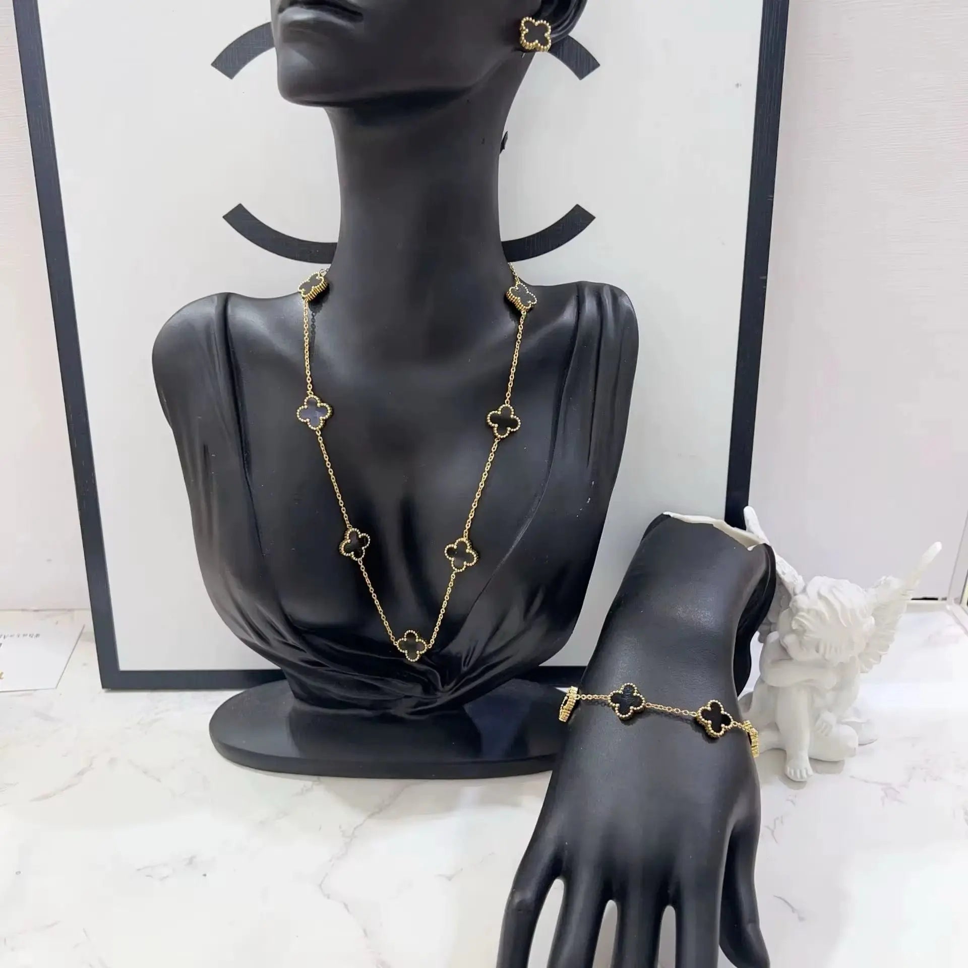 MARHOUHOU elegant black and gold jewelry set with necklace, bracelet, and earrings friendship necklace gift for her