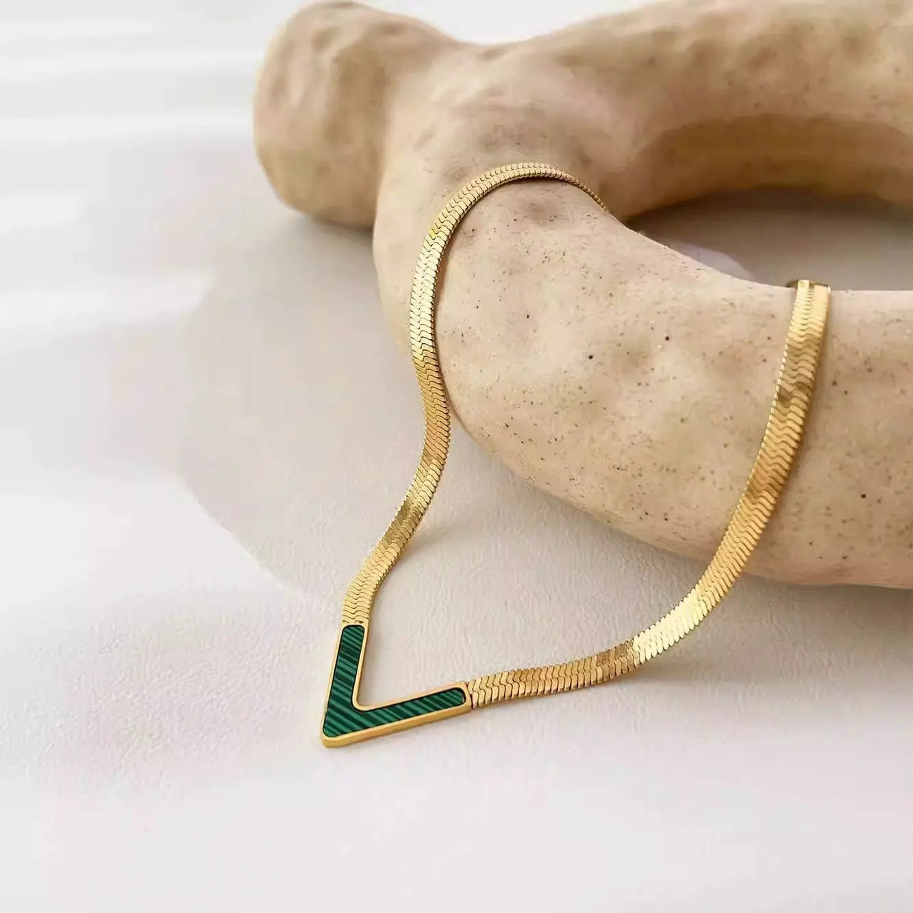 MARHOUHOU gold necklace with green V pendant stylish girlfriend gift gold jewelry