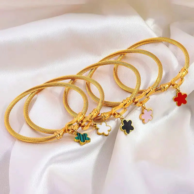 MARHOUHOU Adjustable Friendship Bangle with Flower Charm
