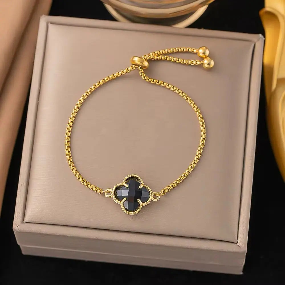 MARHOUHOU Colorful Gemstone Bangle for Girls - Adjustable Gold Chain