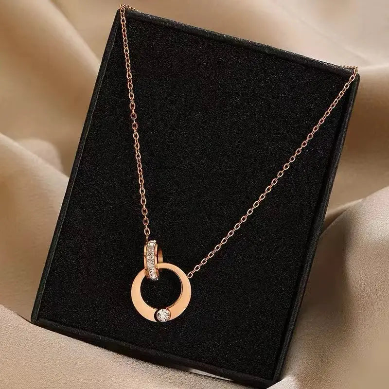 MARHOUHOU elegant rose gold necklace with circular pendant and crystals gift necklace for girlfriend