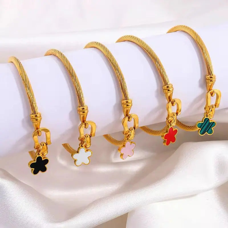 MARHOUHOU adjustable friendship bangle set with gold twisted design and colorful flower charms