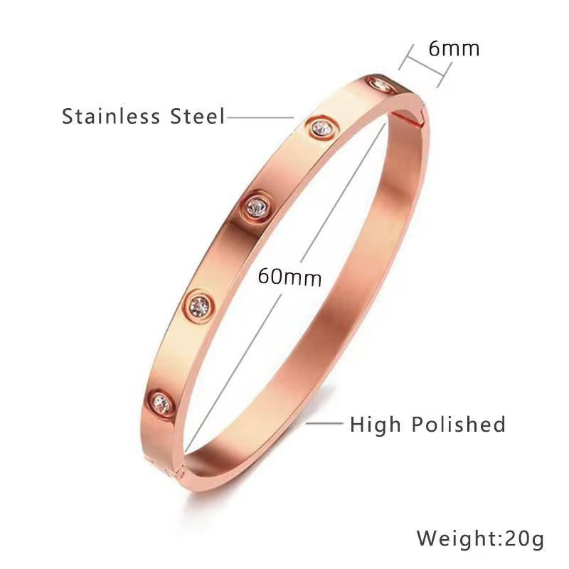 MARHOUHOU rose gold stainless steel bracelet with high polish and embedded stones gift jewelry for girlfriend