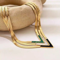 MARHOUHOU gold necklaces with colored enamel chevron pendants perfect girlfriend gift gold jewelry