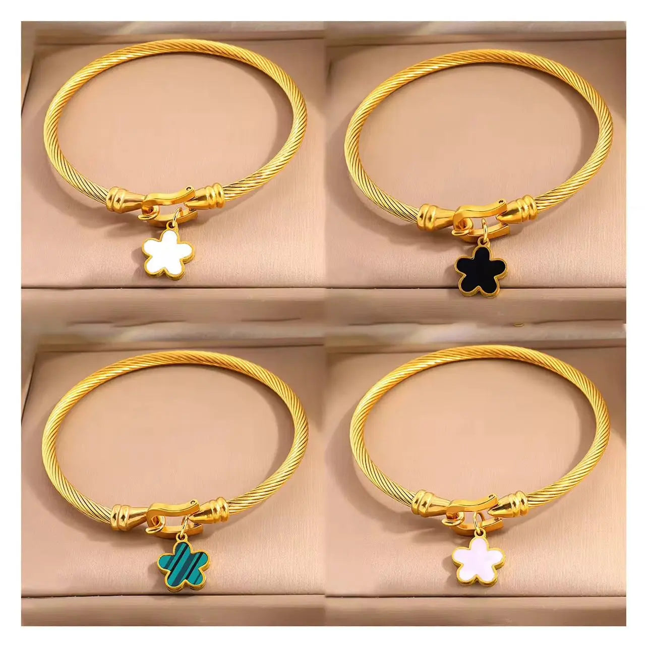 MARHOUHOU Adjustable Friendship Bangle with Flower Charm