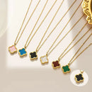 MARHOUHOU gold clover pendant necklace collection with colorful inlaid stones on gold chains