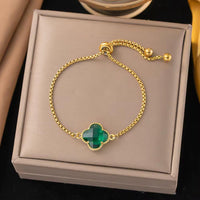 Gold chain colorful gemstone bangle for girls with green clover-shaped stone by MARHOUHOU