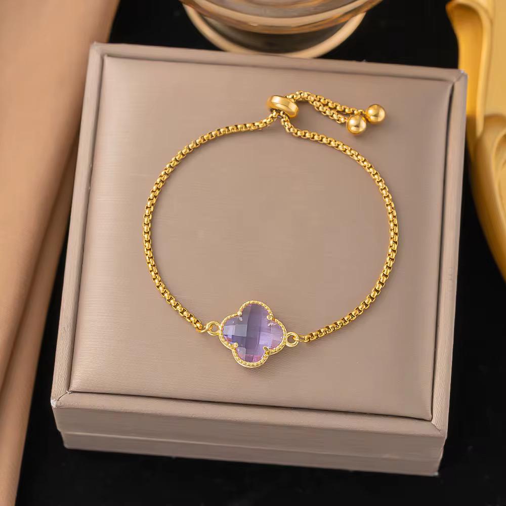 MARHOUHOU colorful gemstone bangle for girls with gold chain and purple stone centerpiece