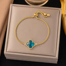 MARHOUHOU colorful gemstone bangle for girls with gold chain and blue clover-shaped stone
