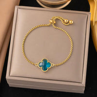 MARHOUHOU colorful gemstone bangle for girls with gold chain and blue clover-shaped stone