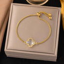 MARHOUHOU delicate gold chain colorful gemstone bangle for girls with cross charm on beige box