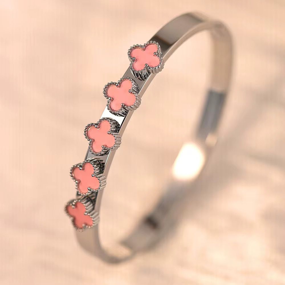 MARHOUHOU silver bracelet with pink flower charms stylish friendship jewelry gift