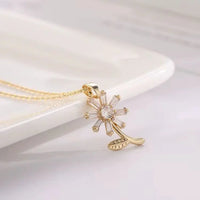 MARHOUHOU delicate sunflower necklace gift for her with gold chain and crystal petals